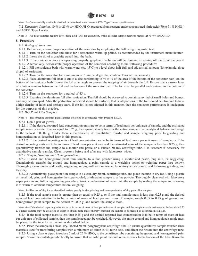 REDLINE ASTM E1979-12 - Standard Practice for Ultrasonic Extraction of Paint, Dust, Soil, and Air Samples for Subsequent Determination of Lead