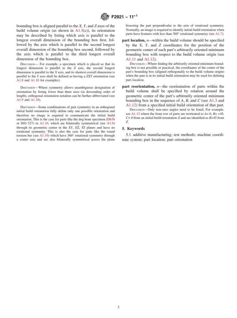 ASTM F2921-11e1 - Standard Terminology for  Additive Manufacturing&mdash;Coordinate Systems and Test Methodologies