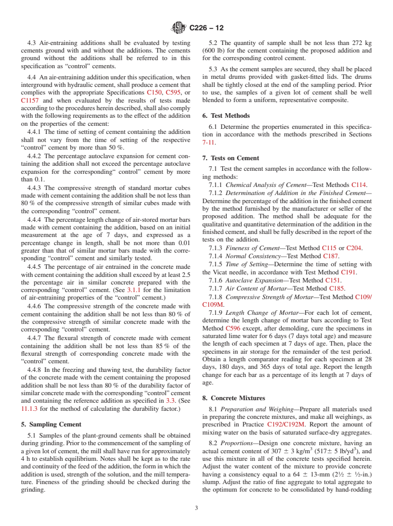 ASTM C226-12 - Standard Specification for  Air-Entraining Additions for Use in the Manufacture of Air-Entraining Hydraulic Cement