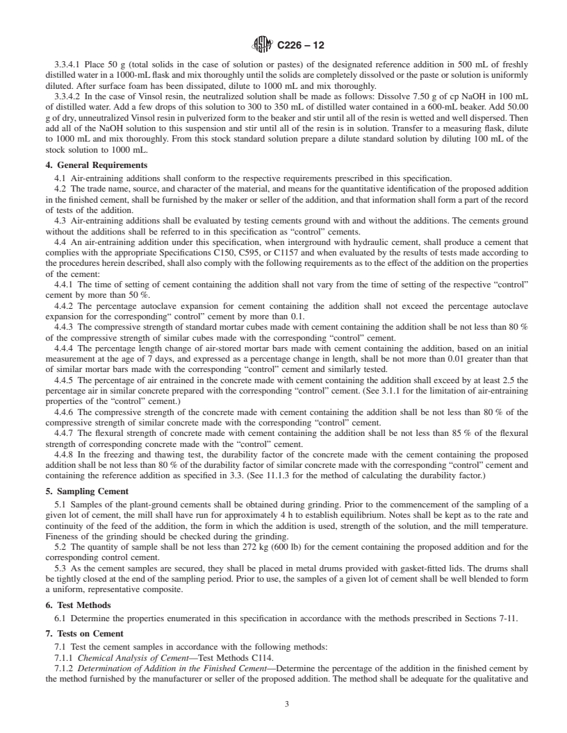 REDLINE ASTM C226-12 - Standard Specification for  Air-Entraining Additions for Use in the Manufacture of Air-Entraining Hydraulic Cement