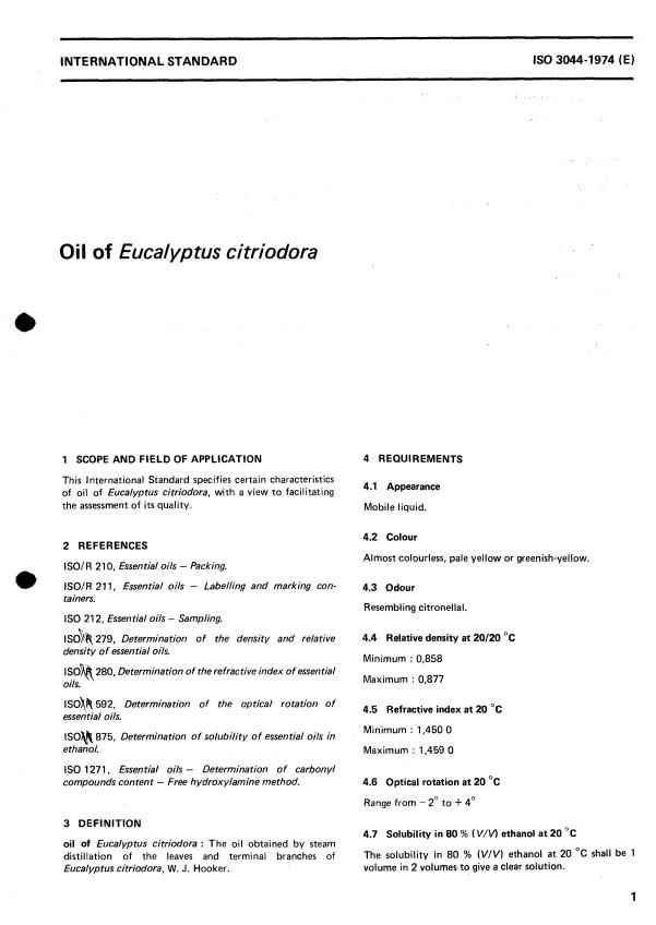 ISO 3044:1974 - Oil of Eucalyptus citriodora