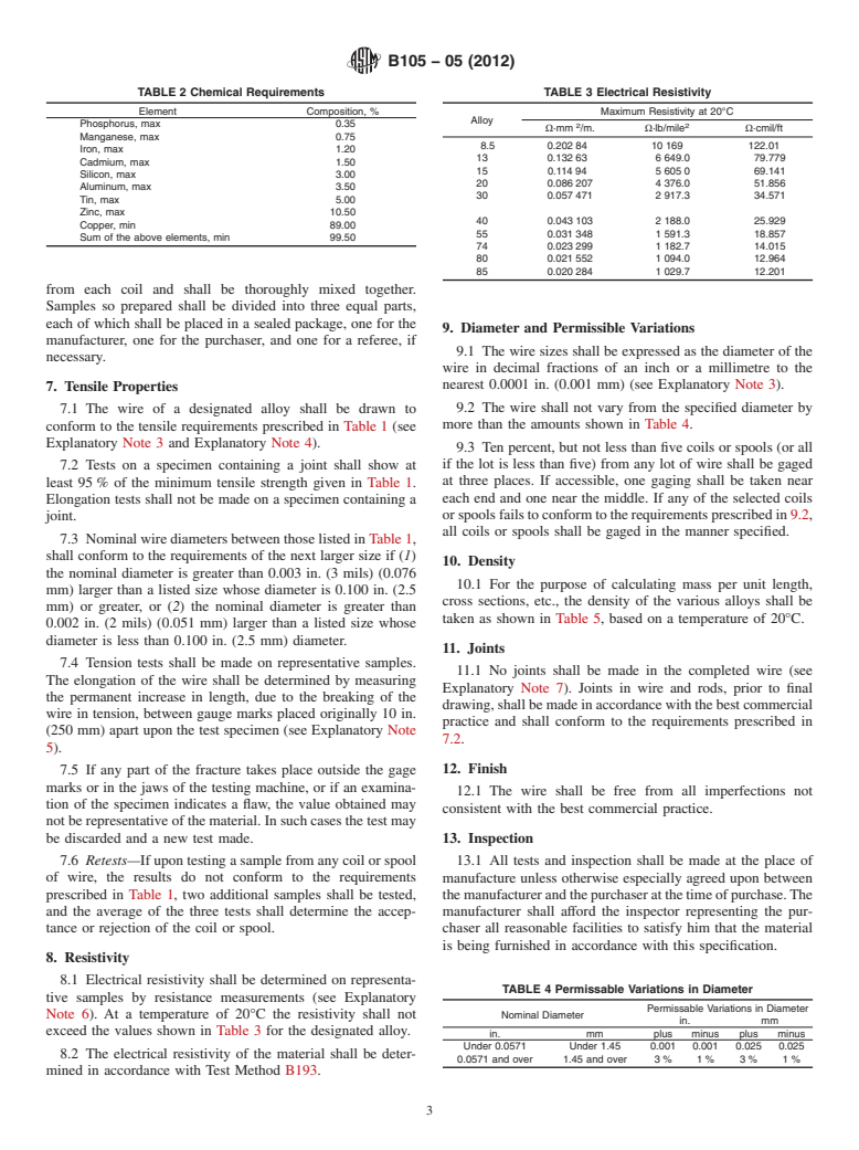 ASTM B105-05(2012) - Standard Specification for Hard-Drawn Copper Alloy Wires for Electric Conductors