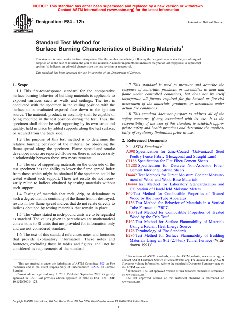 ASTM E84-12b - Standard Test Method for  Surface Burning Characteristics of Building Materials
