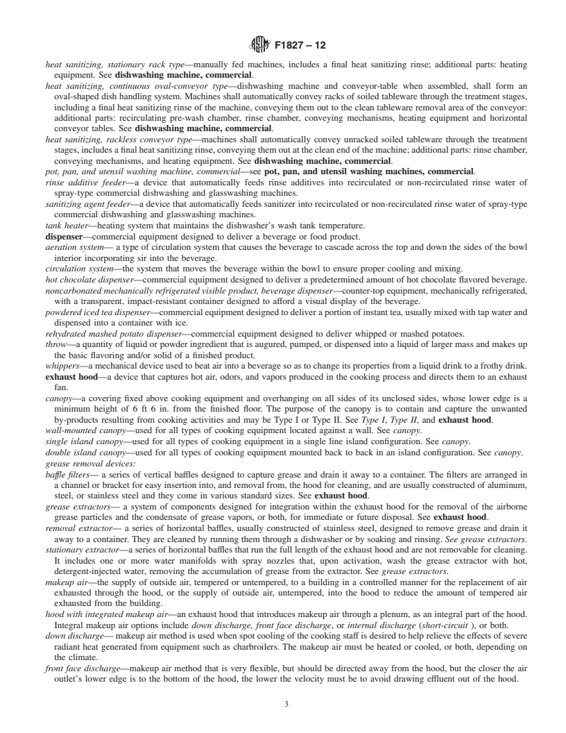 REDLINE ASTM F1827-12 - Standard Terminology Relating to  Food Service Equipment