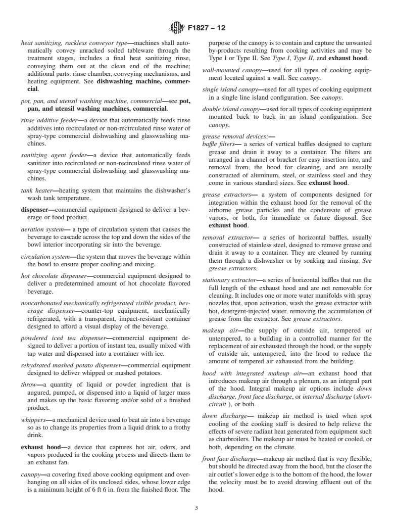 ASTM F1827-12 - Standard Terminology Relating to  Food Service Equipment