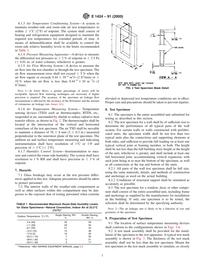 ASTM E1424-91(2000) - Standard Test Method for Determining the Rate of Air Leakage Through Exterior Windows, Curtain Walls, and Doors Under Specified Pressure and Temperature Differences Across the Specimen