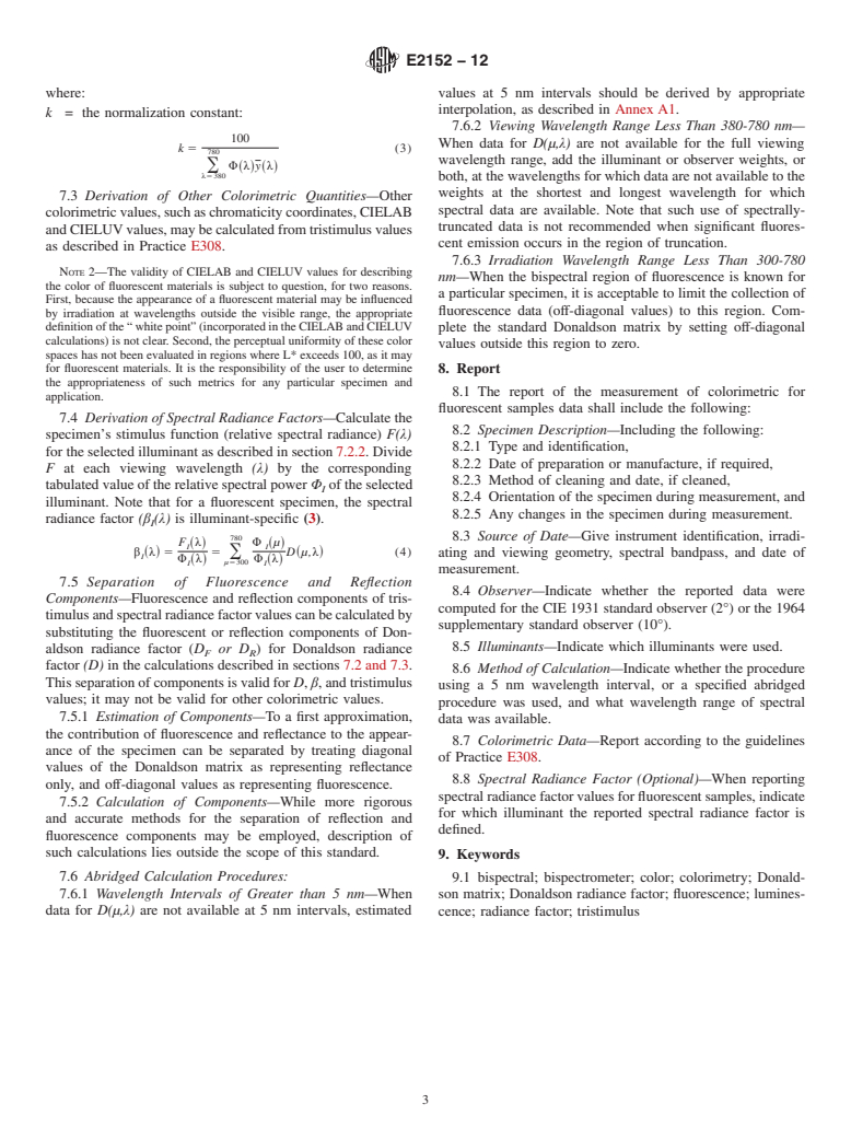 ASTM E2152-12 - Standard Practice for Computing the Colors of Fluorescent Objects from Bispectral Photometric  Data