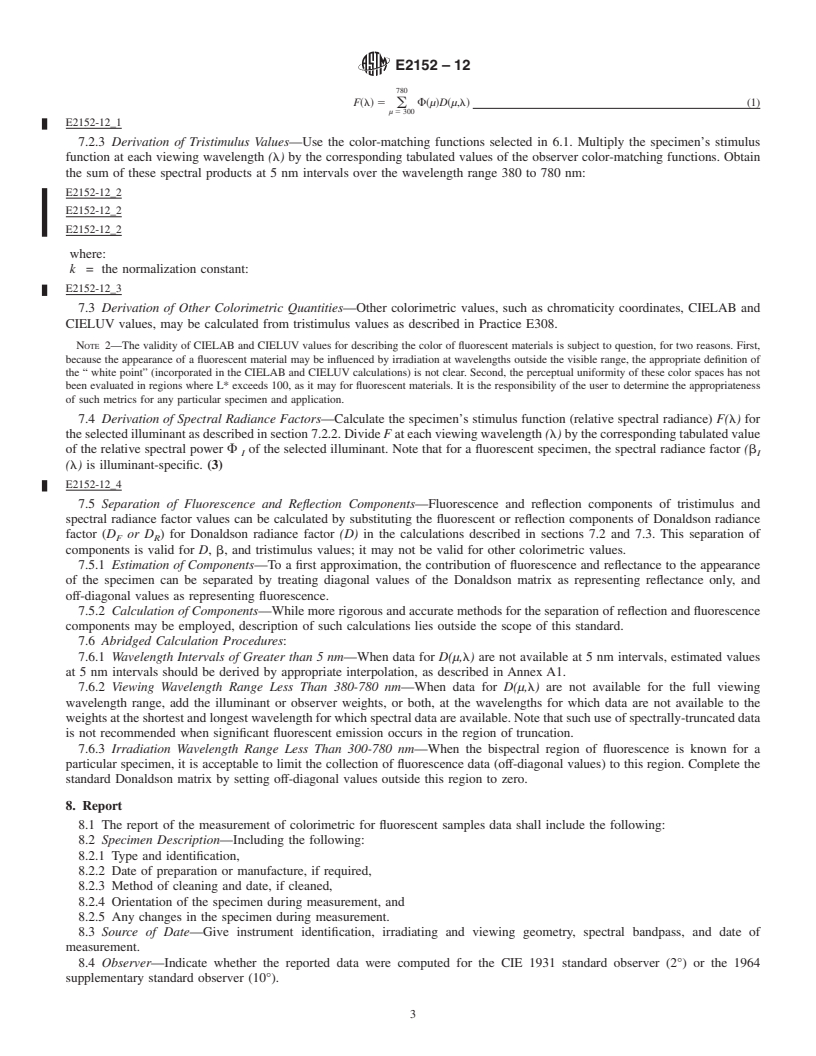 REDLINE ASTM E2152-12 - Standard Practice for Computing the Colors of Fluorescent Objects from Bispectral Photometric  Data