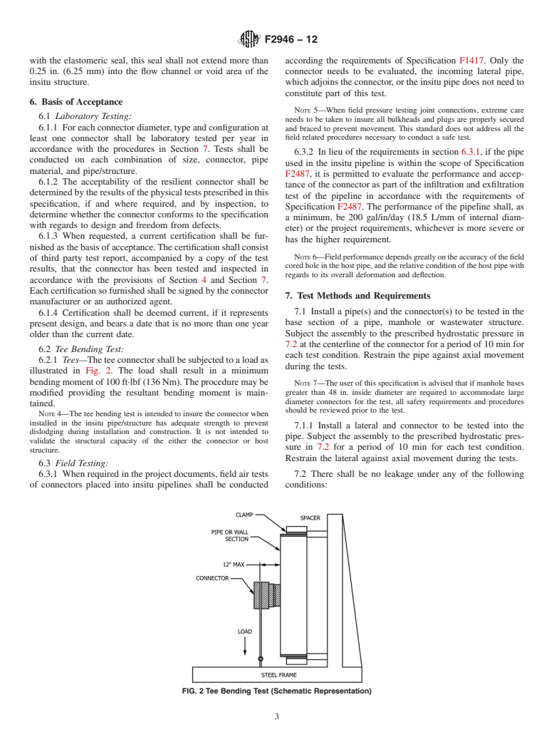 ASTM F2946-12 - Standard Specification for PVC Hub and Elastomeric Seal (Gasket) Tee Connection for Joining Plastic Pipe to Insitu Pipelines and Manholes