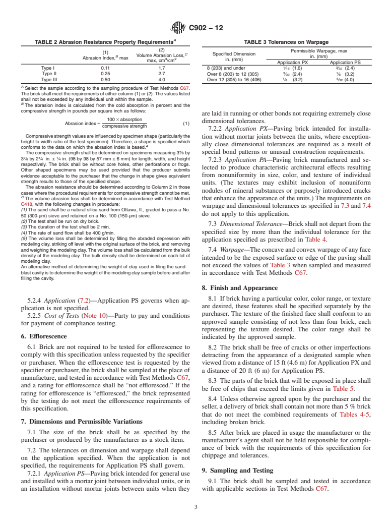 ASTM C902-12 - Standard Specification for Pedestrian and Light Traffic Paving Brick