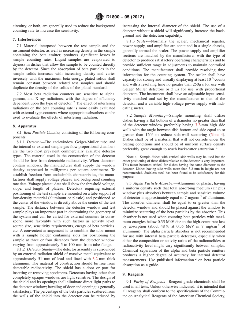 ASTM D1890-05(2012) - Standard Test Method for  Beta Particle Radioactivity of Water&thinsp;