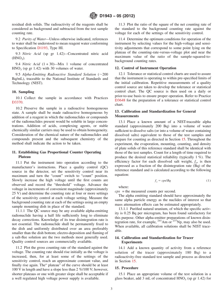 ASTM D1943-05(2012) - Standard Test Method for  Alpha Particle Radioactivity of Water&thinsp;