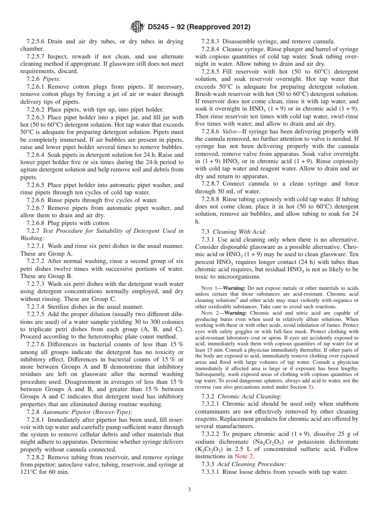 ASTM D5245-92(2012) - Standard Practice for Cleaning Laboratory Glassware, Plasticware, and Equipment Used in Microbiological Analyses