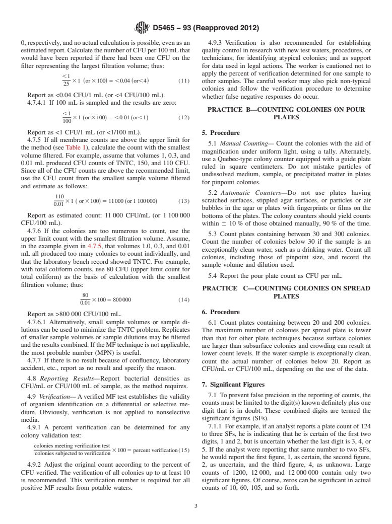 ASTM D5465-93(2012) - Standard Practice for Determining Microbial Colony Counts from Waters Analyzed by Plating Methods