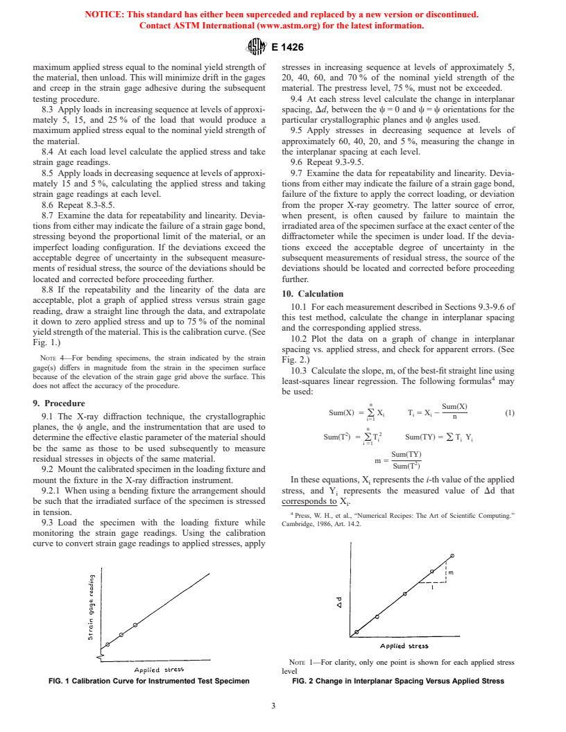 ASTM E1426-98 - Standard Test Method for Determining the Effective Elastic Parameter for X-Ray Diffraction Measurements of Residual Stress