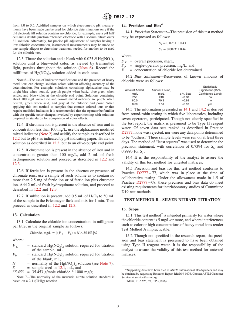 ASTM D512-12 - Standard Test Methods for Chloride Ion In Water (Withdrawn 2021)