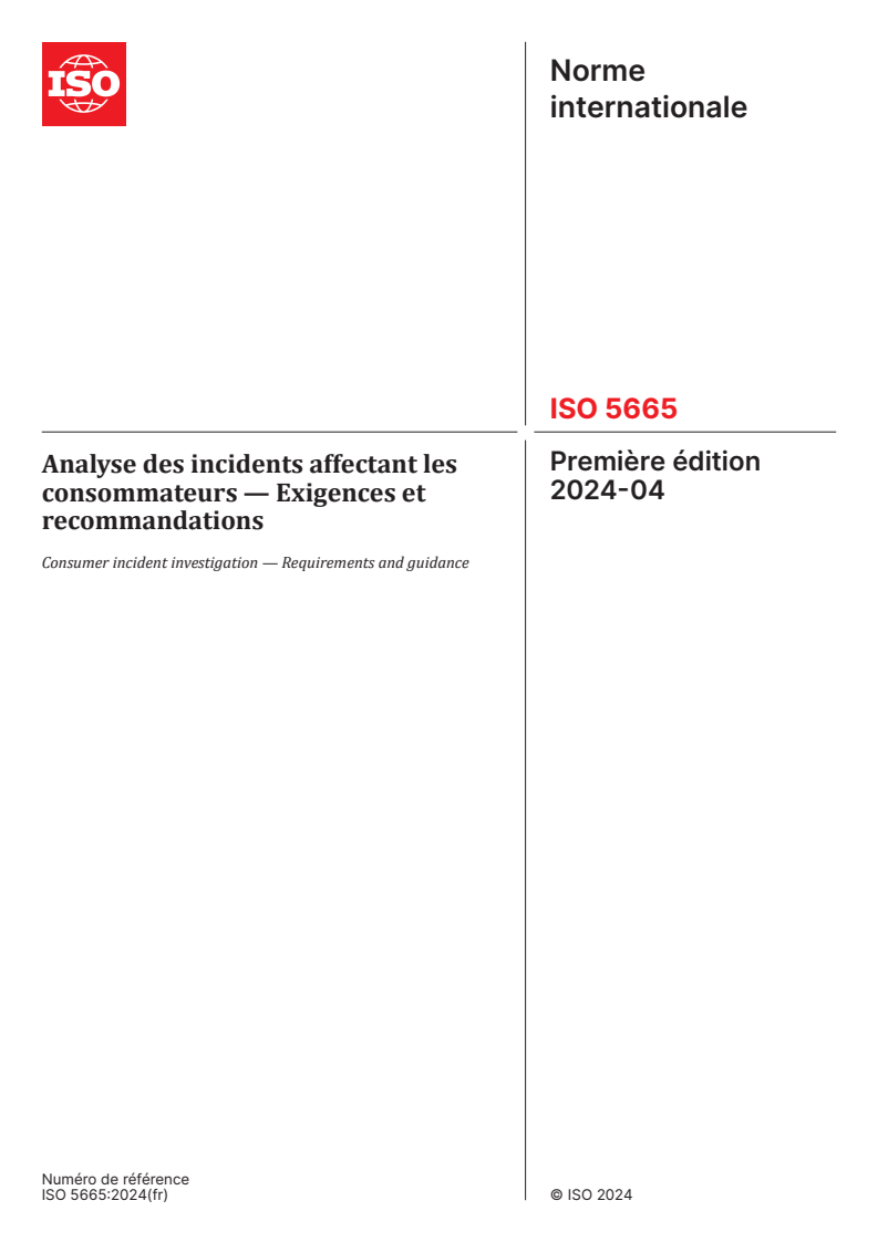 ISO 5665:2024 - Analyse des incidents affectant les consommateurs — Exigences et recommandations
Released:17. 04. 2024