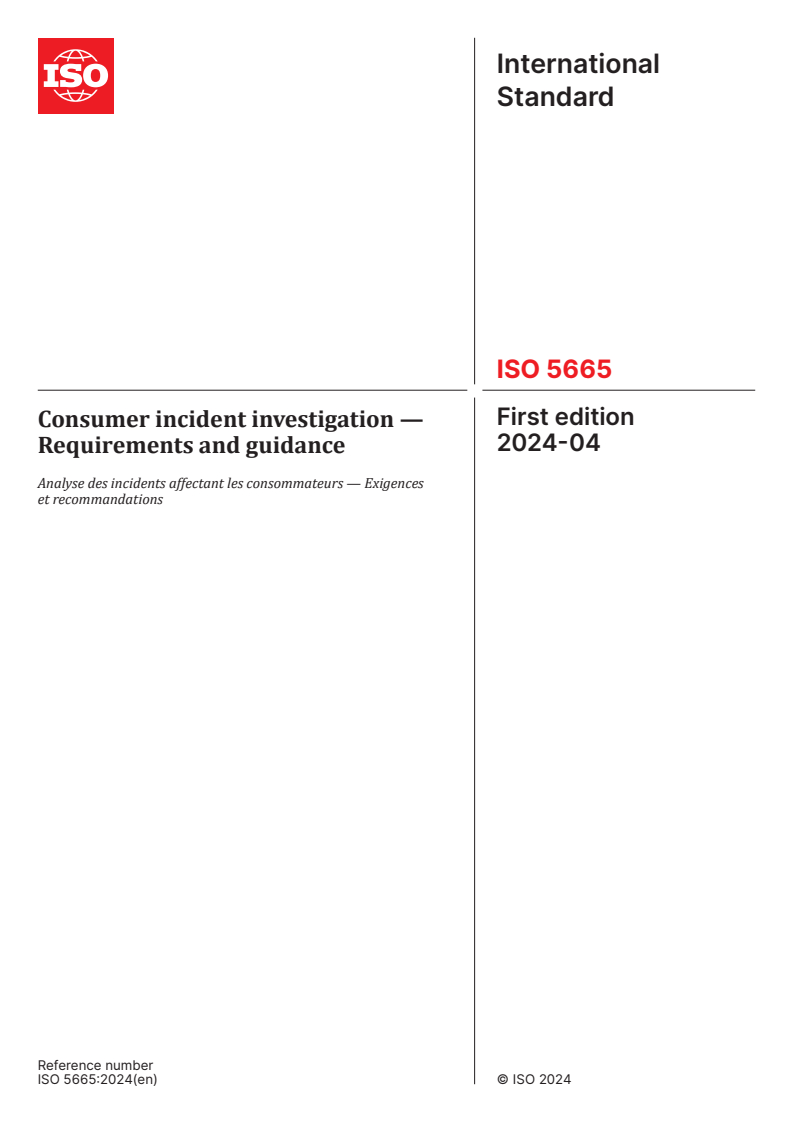 ISO 5665:2024 - Consumer incident investigation — Requirements and guidance
Released:19. 04. 2024