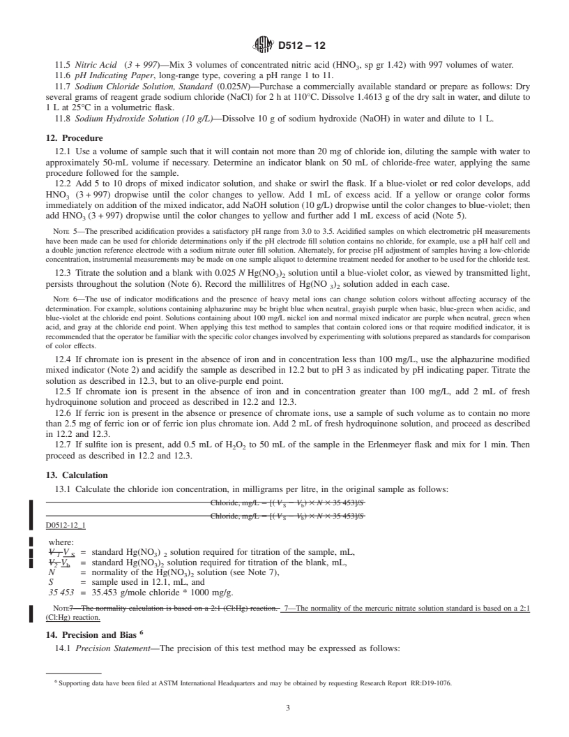 REDLINE ASTM D512-12 - Standard Test Methods for Chloride Ion In Water (Withdrawn 2021)