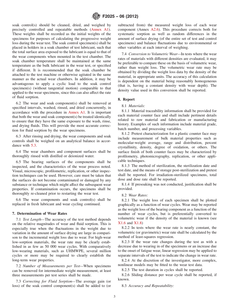 ASTM F2025-06(2012) - Standard Practice for  Gravimetric Measurement of Polymeric Components for Wear Assessment