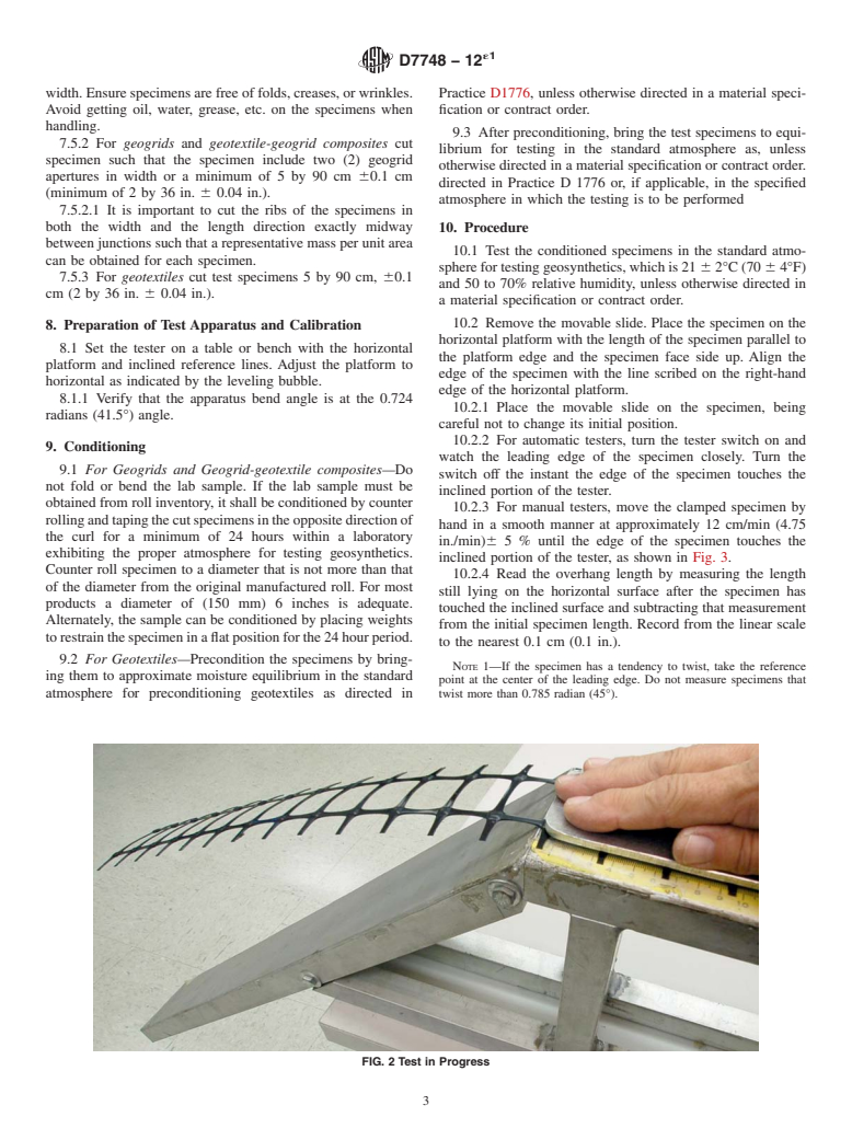 ASTM D7748-12e1 - Standard Test Method for  Flexural Rigidity of Geogrids, Geotextiles and Related Products