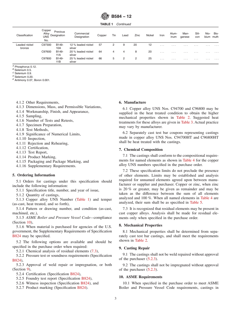 ASTM B584-12 - Standard Specification for Copper Alloy Sand Castings for General Applications