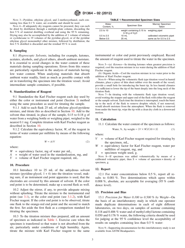 ASTM D1364-02(2012) - Standard Test Method for  Water in Volatile Solvents (Karl Fischer Reagent Titration   Method) (Withdrawn 2021)