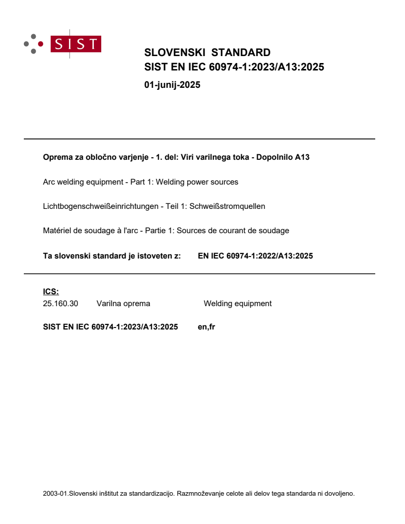 EN IEC 60974-1:2023/A13:2025