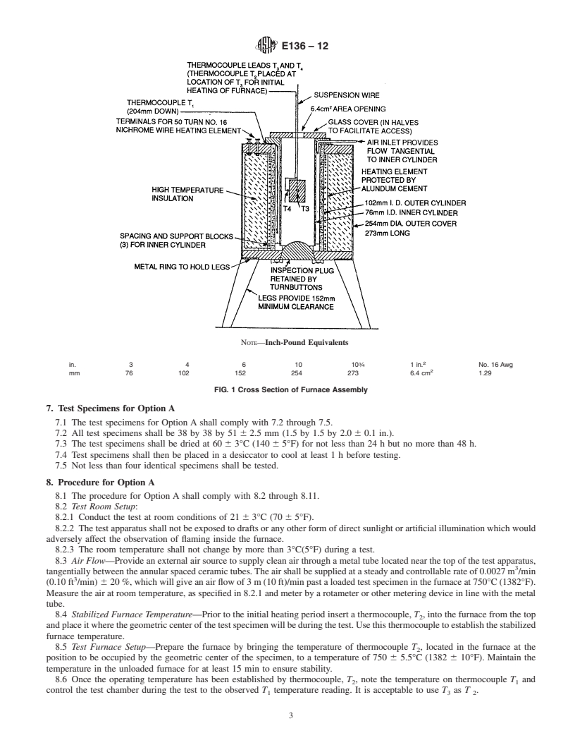 REDLINE ASTM E136-12 - Standard Test Method for Behavior of Materials in a Vertical Tube Furnace at 750&deg;C