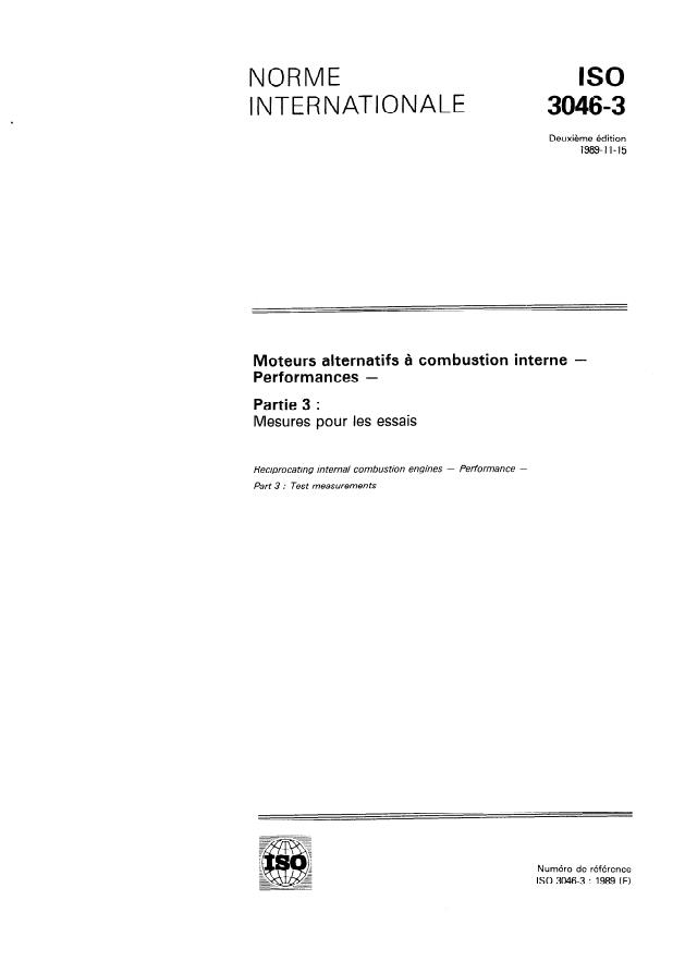 ISO 3046-3:1989 - Moteurs alternatifs a combustion interne -- Performances