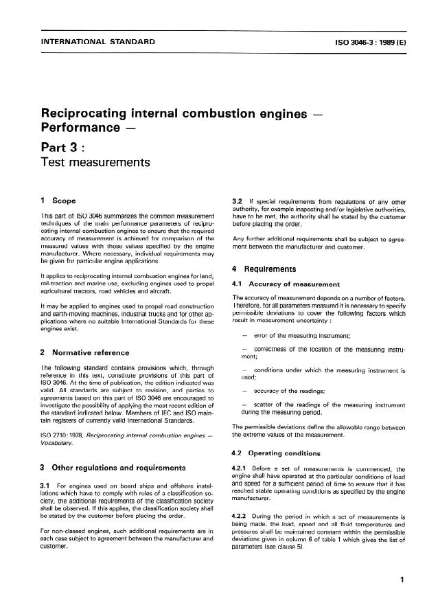 ISO 3046-3:1989 - Reciprocating internal combustion engines -- Performance