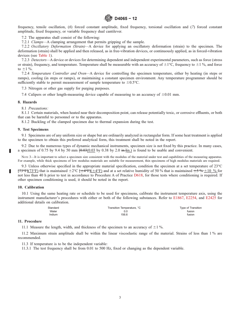 REDLINE ASTM D4065-12 - Standard Practice for  Plastics: Dynamic Mechanical Properties: Determination and  Report of Procedures