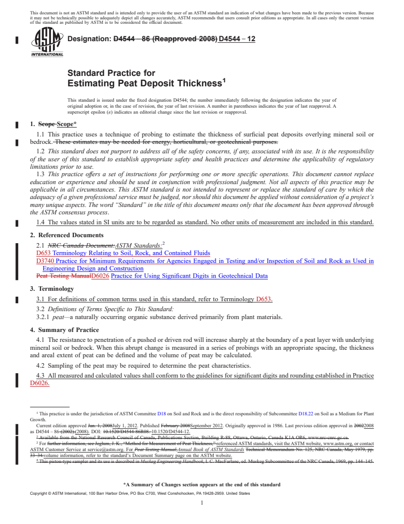 REDLINE ASTM D4544-12 - Standard Practice for  Estimating Peat Deposit Thickness
