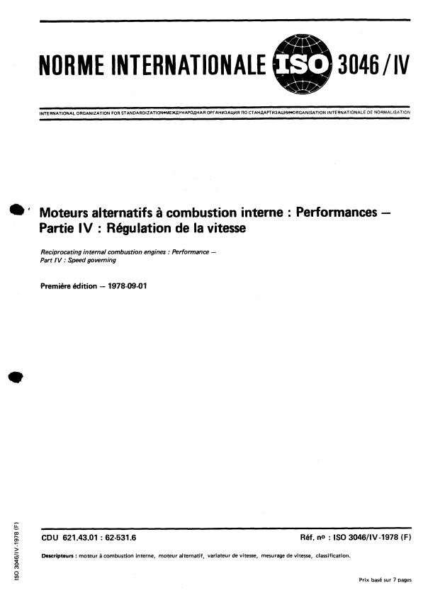 ISO 3046-4:1978 - Moteurs alternatifs a combustion interne -- Performances