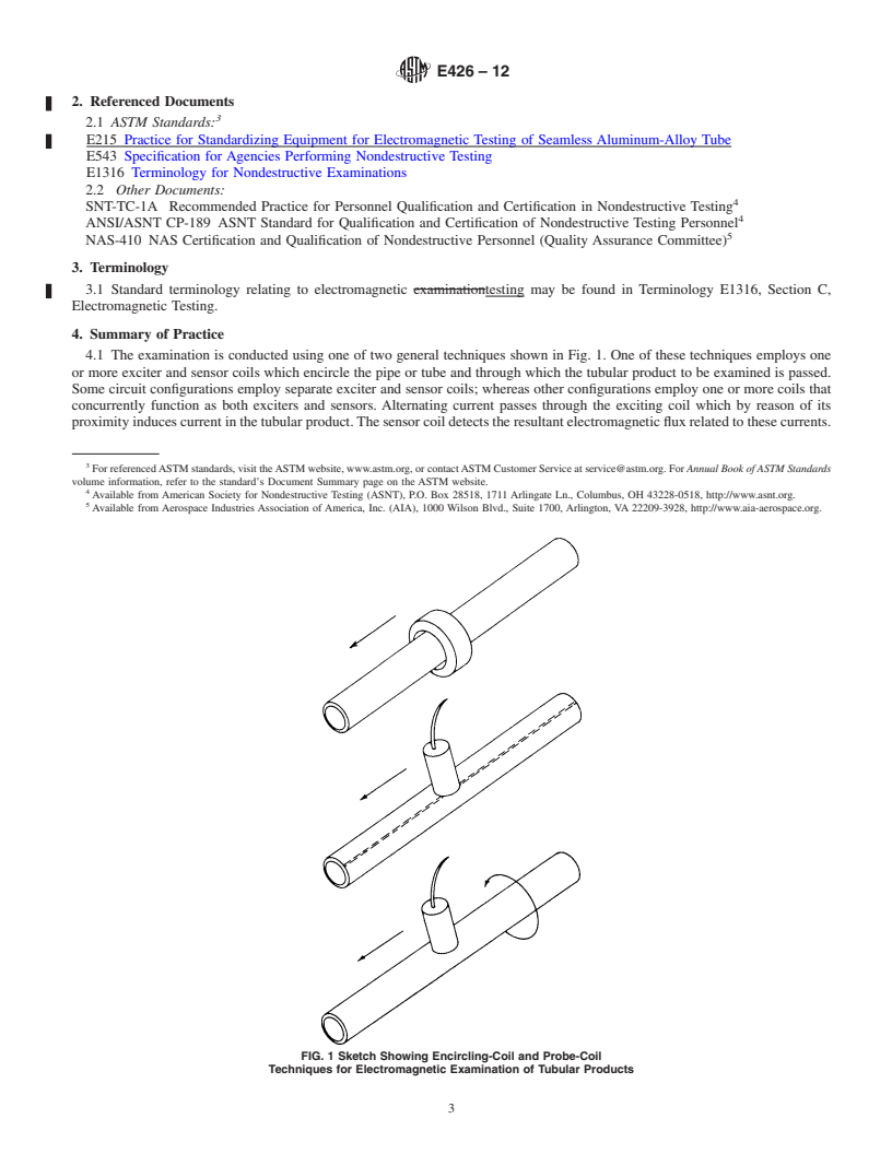 REDLINE ASTM E426-12 - Standard Practice for  Electromagnetic (Eddy-Current) Examination of Seamless and Welded Tubular Products, Titanium, Austenitic Stainless Steel and Similar Alloys