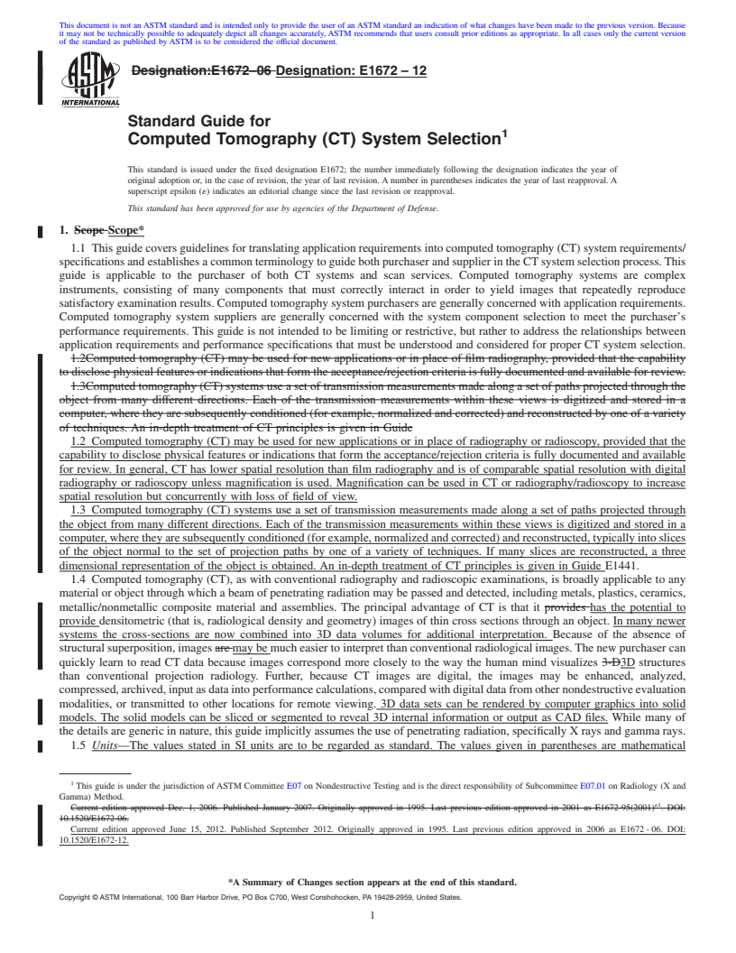 REDLINE ASTM E1672-12 - Standard Guide for Computed Tomography (CT) System Selection