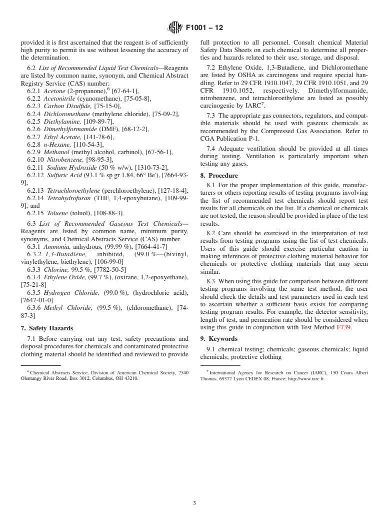 ASTM F1001-12 - Standard Guide for Selection of Chemicals to Evaluate Protective Clothing Materials