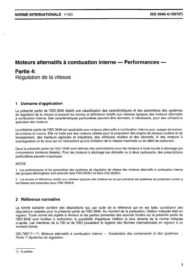 ISO 3046-4:1997 - Moteurs alternatifs a combustion interne -- Performances