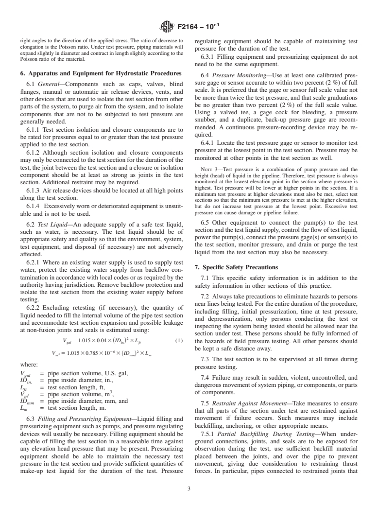 ASTM F2164-10e1 - Standard Practice for  Field Leak Testing of Polyethylene (PE) Pressure Piping Systems   Using Hydrostatic Pressure