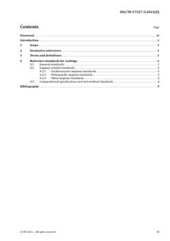 ISO/TR 17327-2:2021 ISO/TR 17327-2:2021 - Non-active surgical implants — Implant coating — Part 2: Reference standards related to coatings
Released:4/12/2021 - Page 3 preview