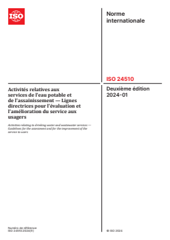 ISO 24510:2024 - Activités relatives aux services de l'eau potable et de l'assainissement — Lignes directrices pour l'évaluation et l'amélioration du service aux usagers
Released:24. 01. 2024 - Page 1 preview