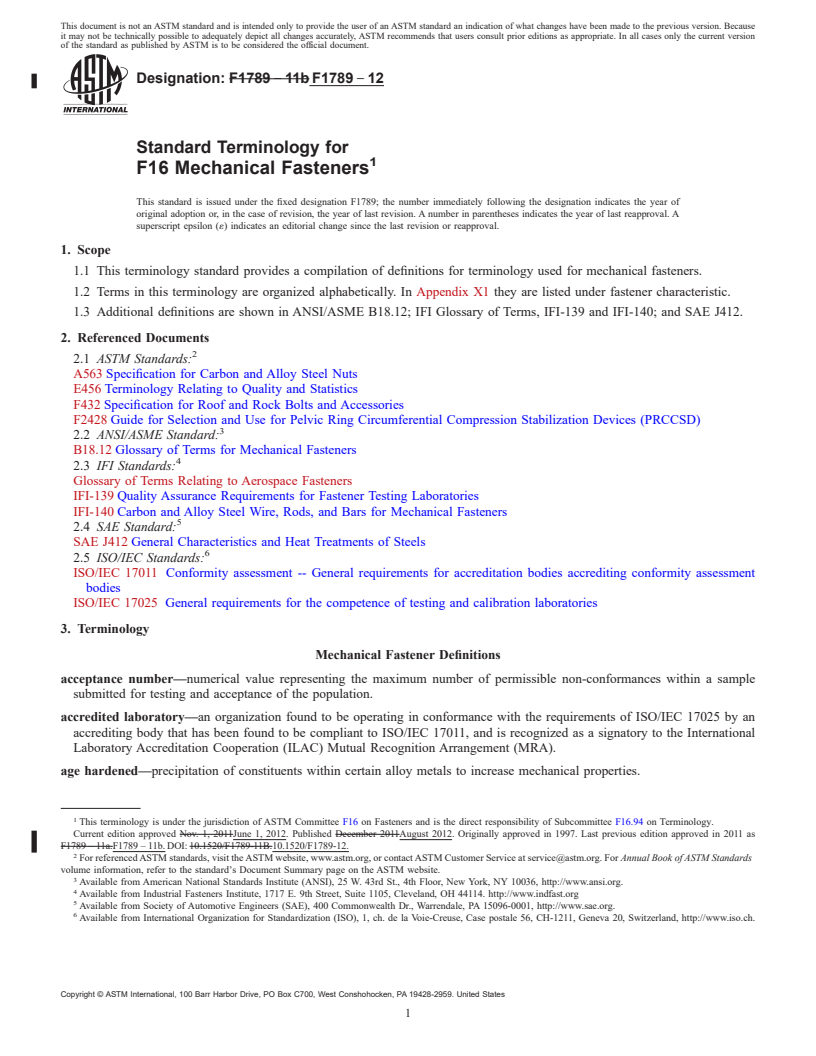 REDLINE ASTM F1789-12 - Standard Terminology for  F16 Mechanical Fasteners