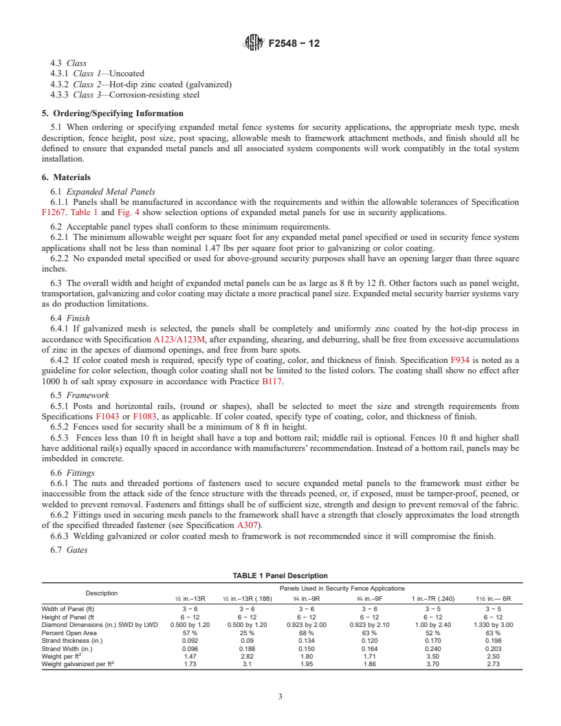 REDLINE ASTM F2548-12 - Standard Specification for Expanded Metal Fence Systems for Security Purposes