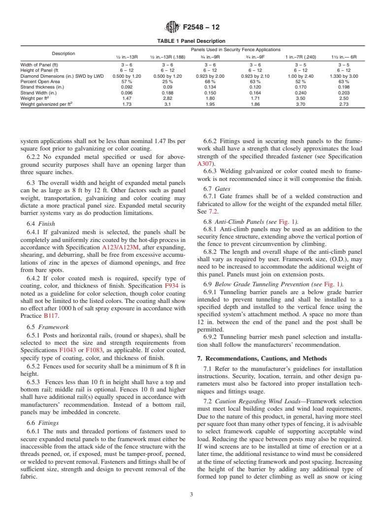 ASTM F2548-12 - Standard Specification for Expanded Metal Fence Systems for Security Purposes