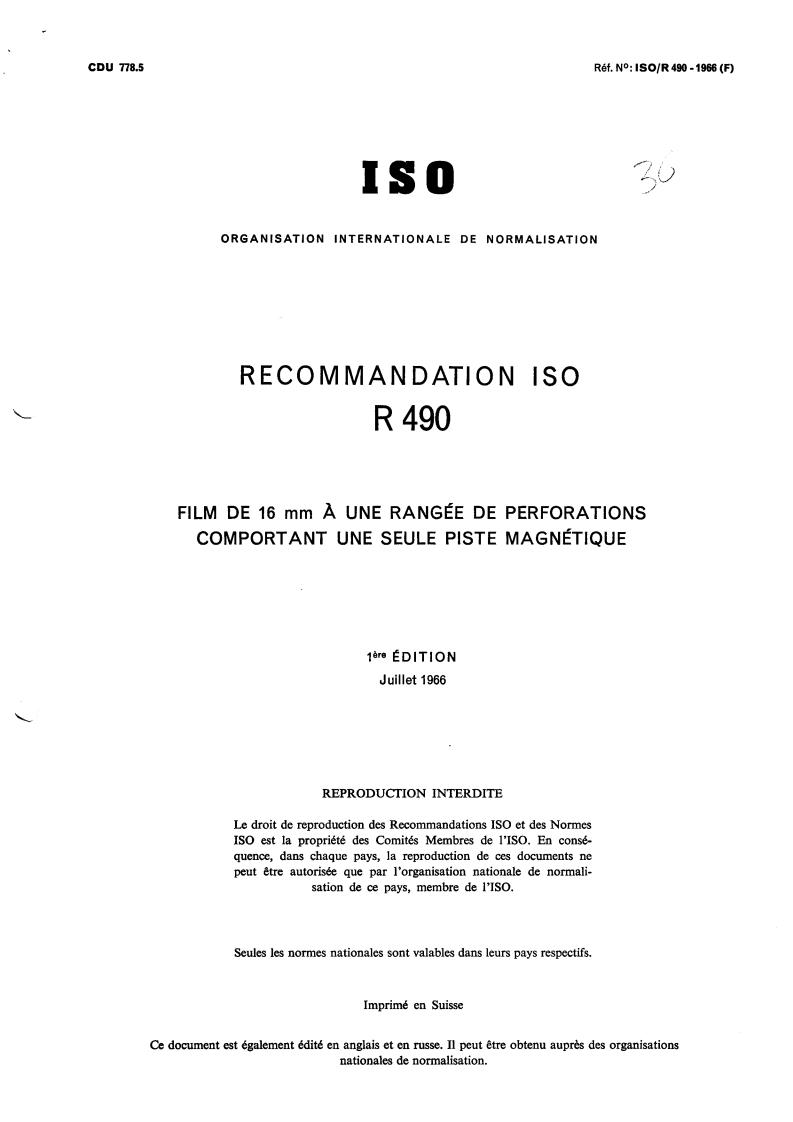 ISO/R 490:1966 - Title missing - Legacy paper document