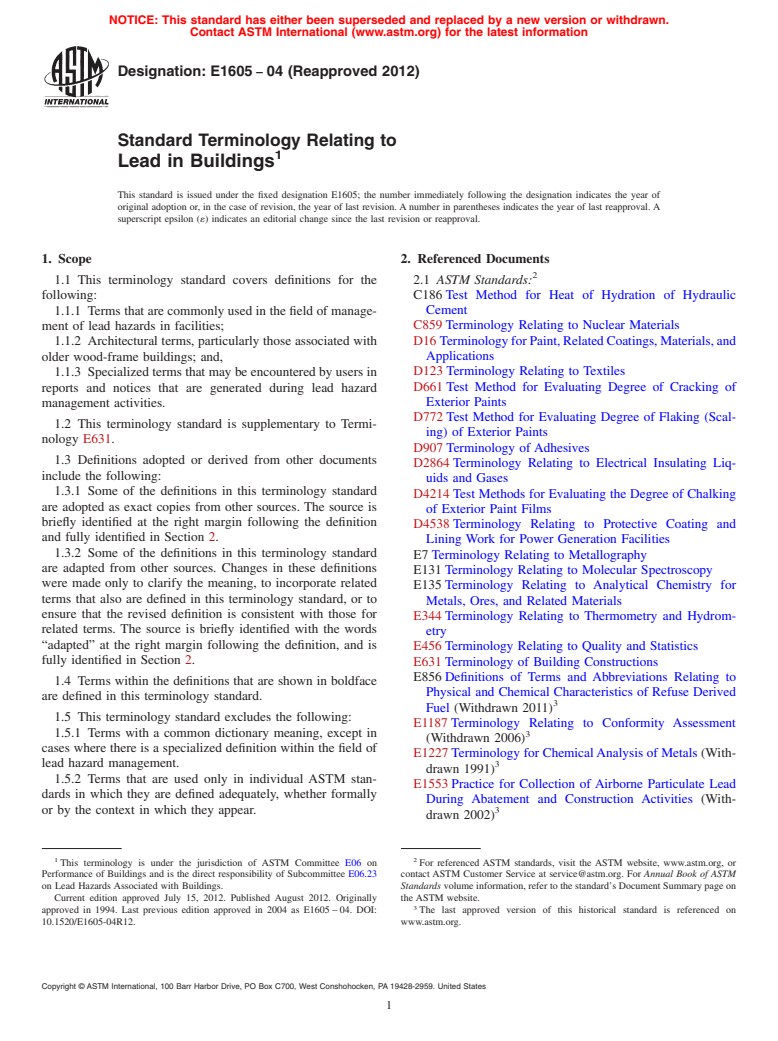 ASTM E1605-04(2012) - Standard Terminology Relating to Lead in Buildings