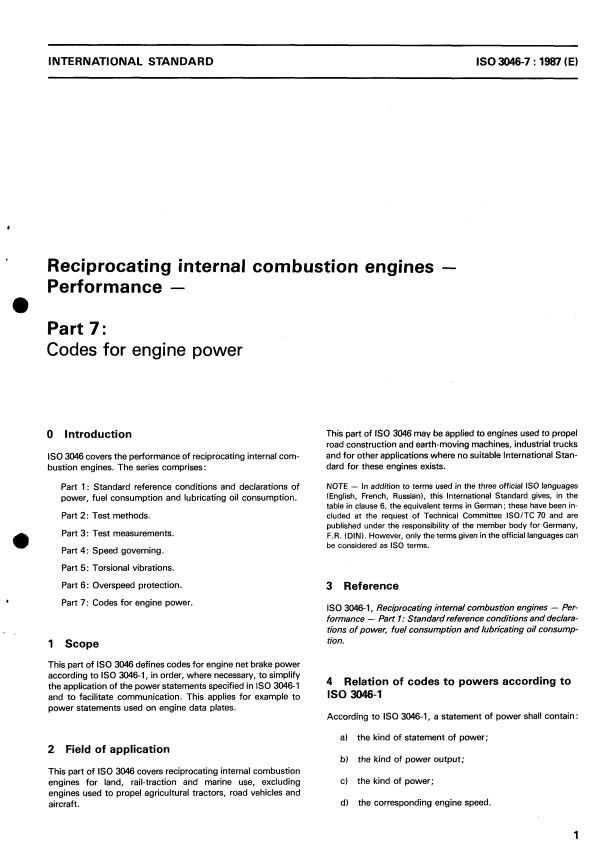 ISO 3046-7:1987 - Reciprocating internal combustion engines -- Performance