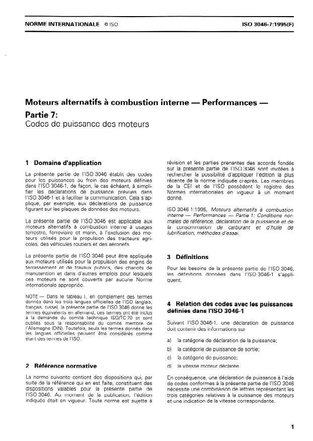 ISO 3046-7:1995 - Moteurs alternatifs a combustion interne -- Performances