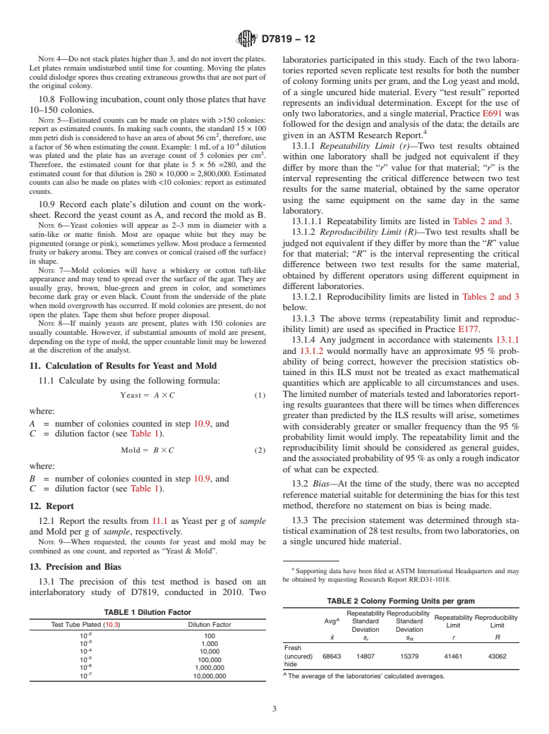 ASTM D7819-12 - Standard Test Method for Enumeration of Yeast and Mold on Fresh (Uncured) Hides and  Skins