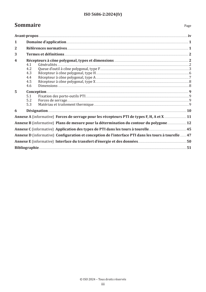 ISO 5686-2:2024 - Interfaces de tourelle polygonales avec surface de contact plane — Partie 2: Récepteurs d'outil de type F, H, A et X pour les queues d'outil de type F, H et A
Released:3. 10. 2024